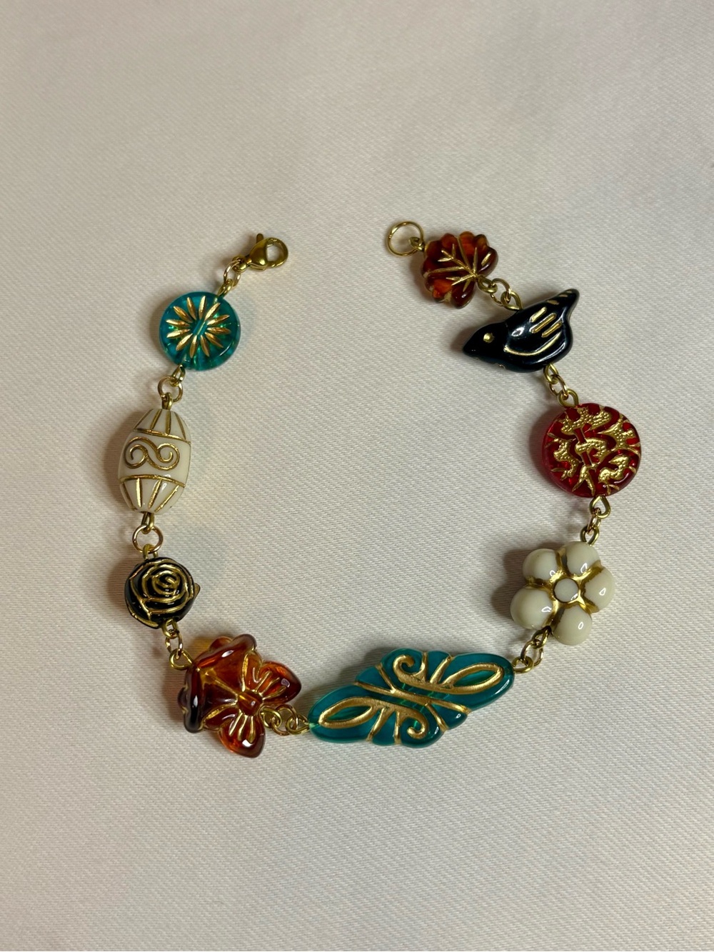 Handmade Vintage Style Gold/Multicolor Beaded Bracelet